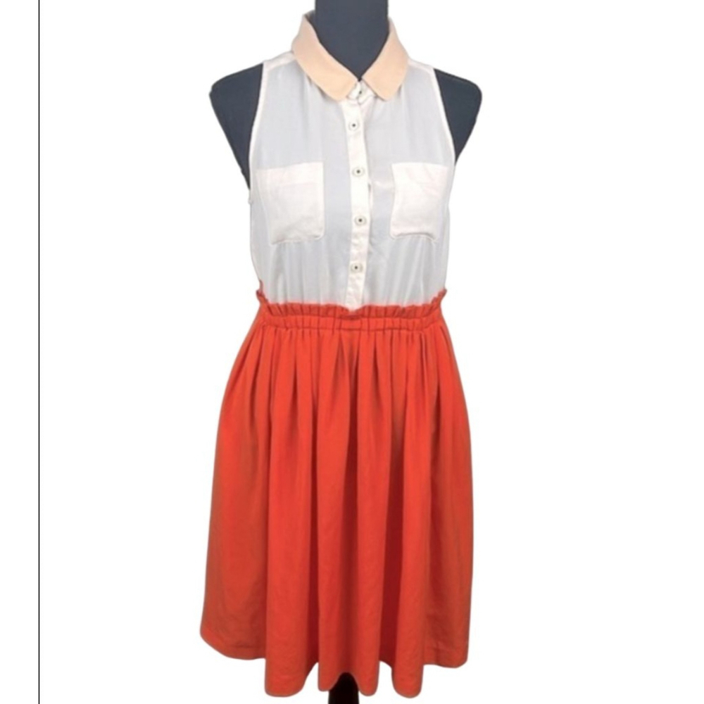 Women's Anthropologie Tank Dress Size 12 Orange and White - Picture 5 of 13